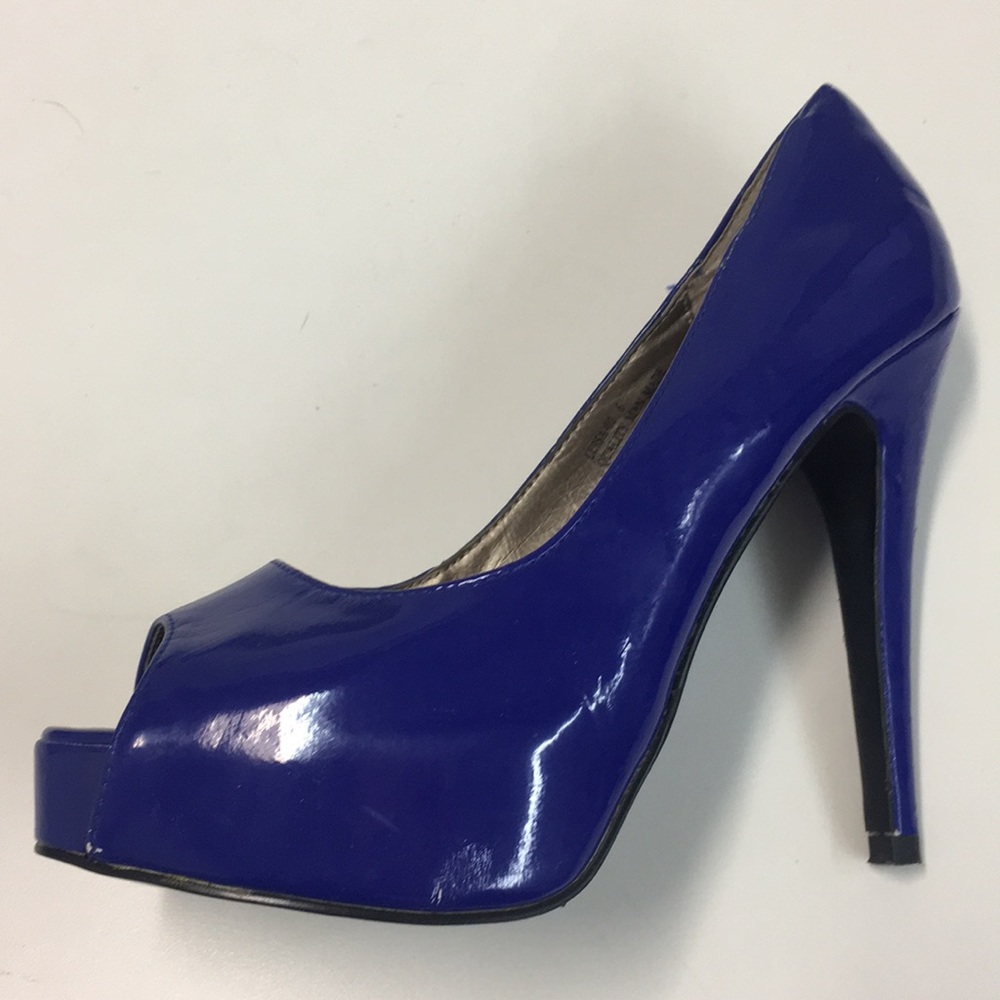 Deep blue peep toe heels